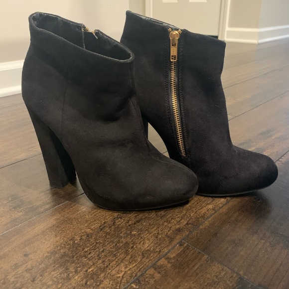 Diba Suede Gold Zipper Ankle Booties - Picture 3 of 8